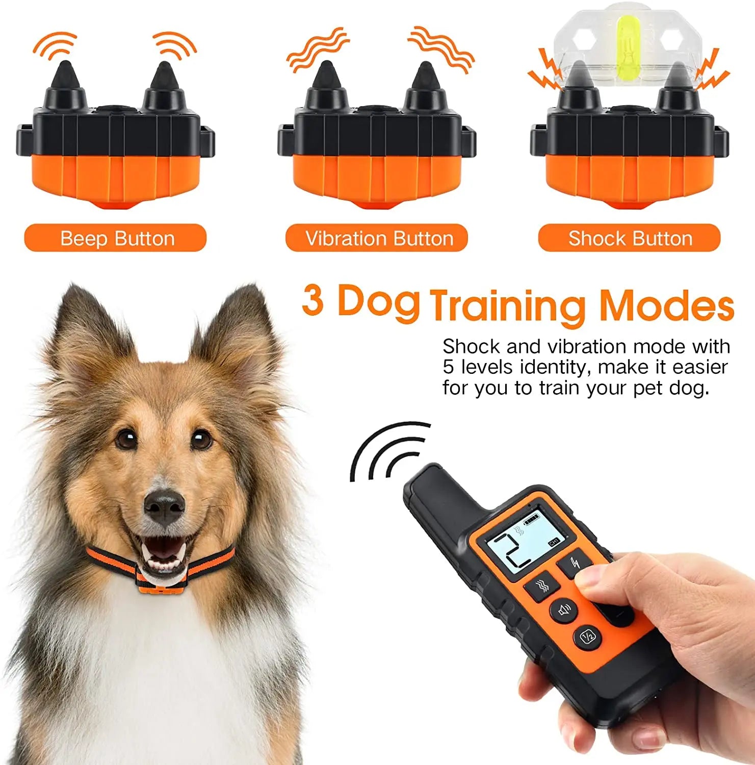 Waterproof Rechargeable Dog Training Collar with Remote | 3 Modes Beep Vibration Shock | 550 Yard Range
