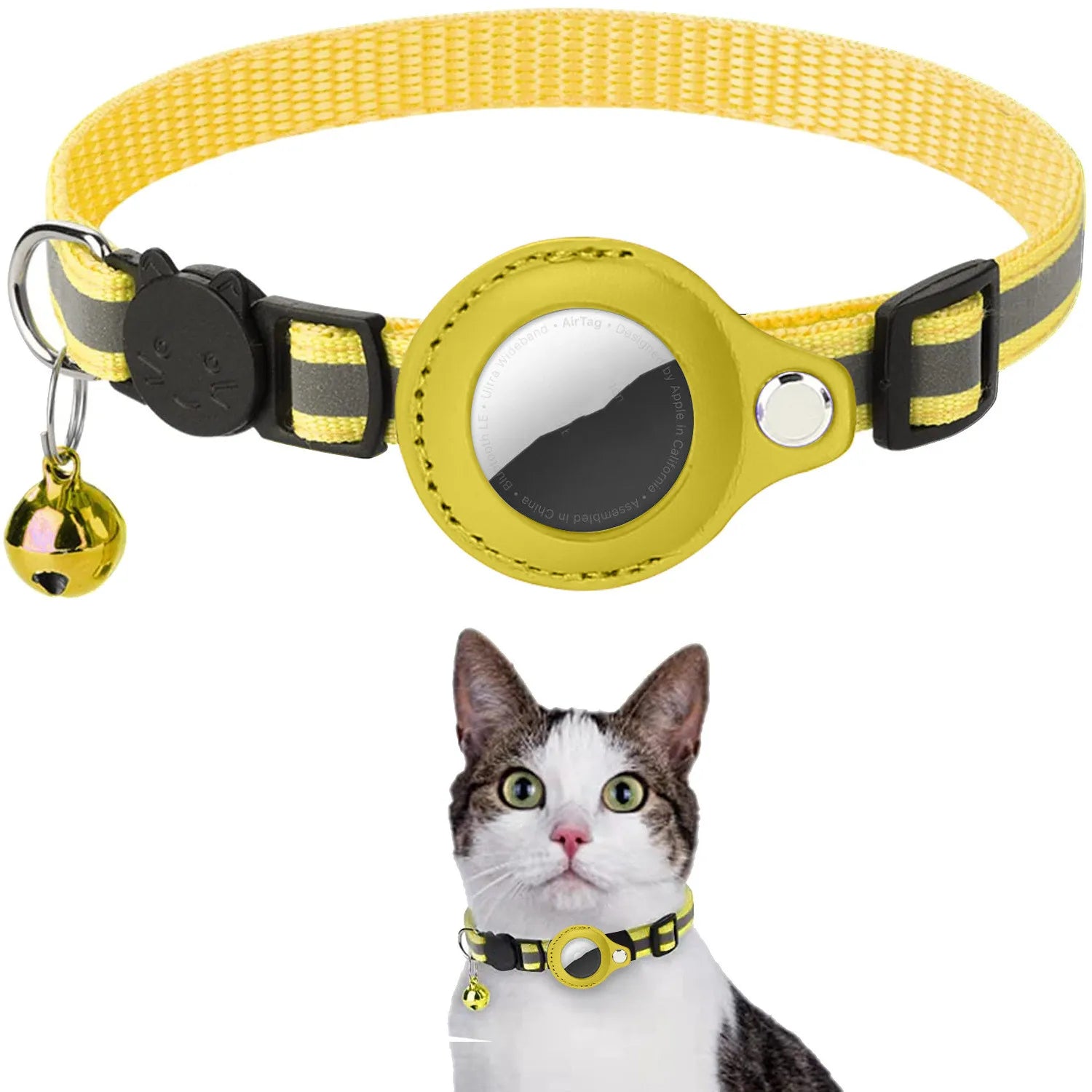 AirTag Cat Collar with Protective Case | Reflective Safety Breakaway Collar with Bell for Cats and Small Dogs
