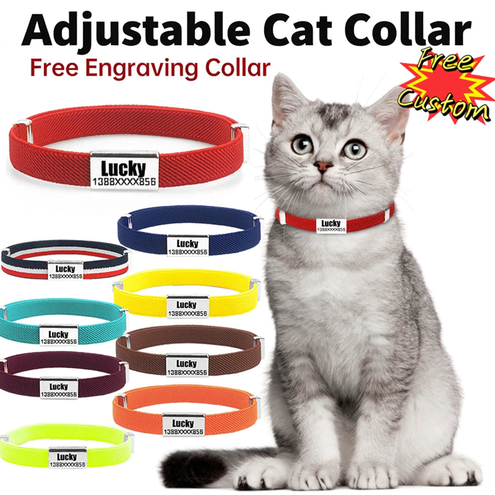 Personalized Cat Collar with Free Name Engraving | Metal ID Tag | Breakaway Elastic | AirTag Compatible