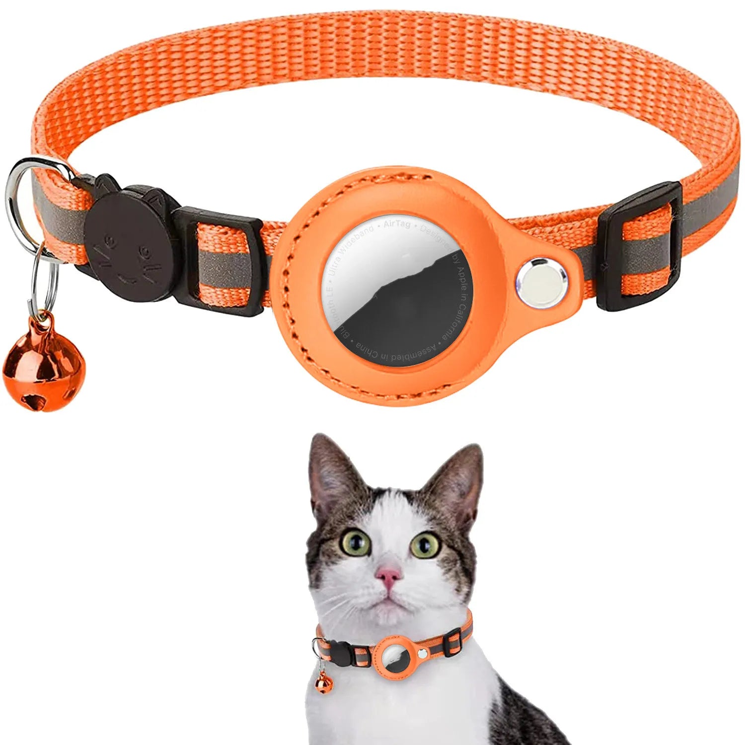 AirTag Cat Collar with Protective Case | Reflective Safety Breakaway Collar with Bell for Cats and Small Dogs