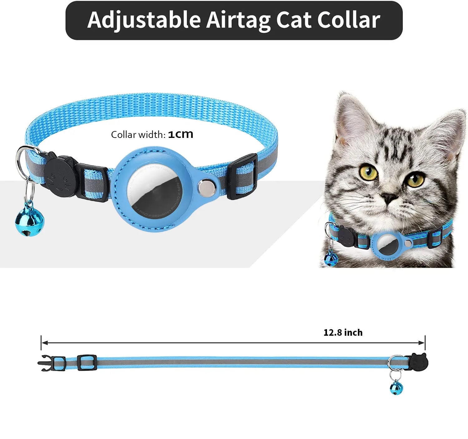 AirTag Cat Collar with Protective Case | Reflective Safety Breakaway Collar with Bell for Cats and Small Dogs