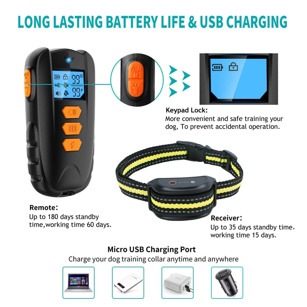 Electric Dog Training Collar | LCD Remote | 1650 FT Range | Shock Vibration Beep | All Size Dogs