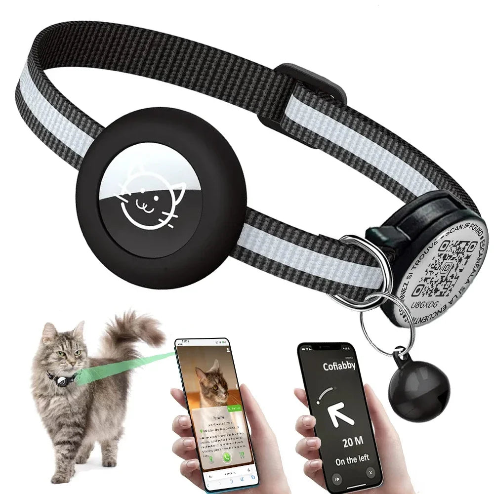 GPS Cat Collar 2-in-1 AirTag Case & QR ID Tag | Anti-Lost Reflective Nylon | Breakaway with Bell