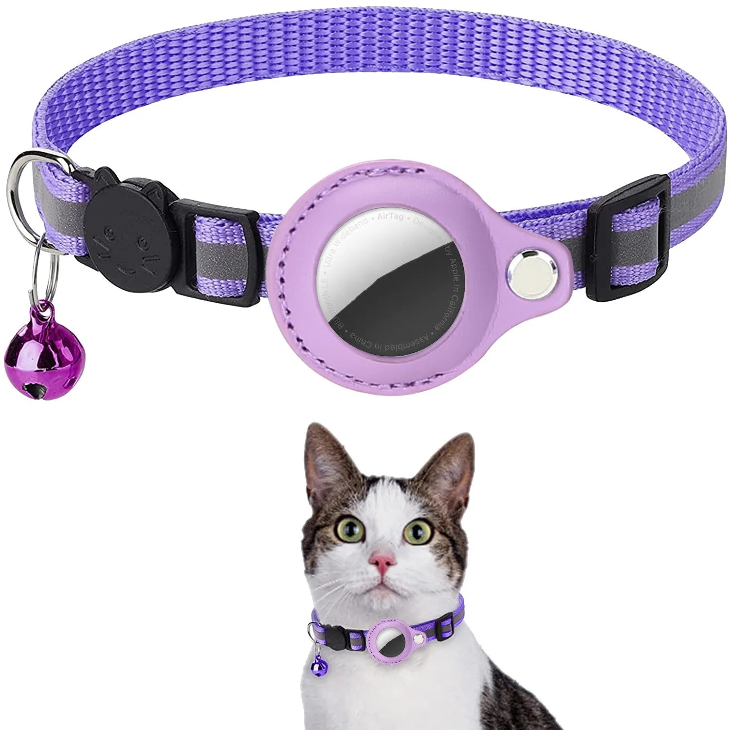 AirTag Cat Collar with Protective Case | Reflective Safety Breakaway Collar with Bell for Cats and Small Dogs