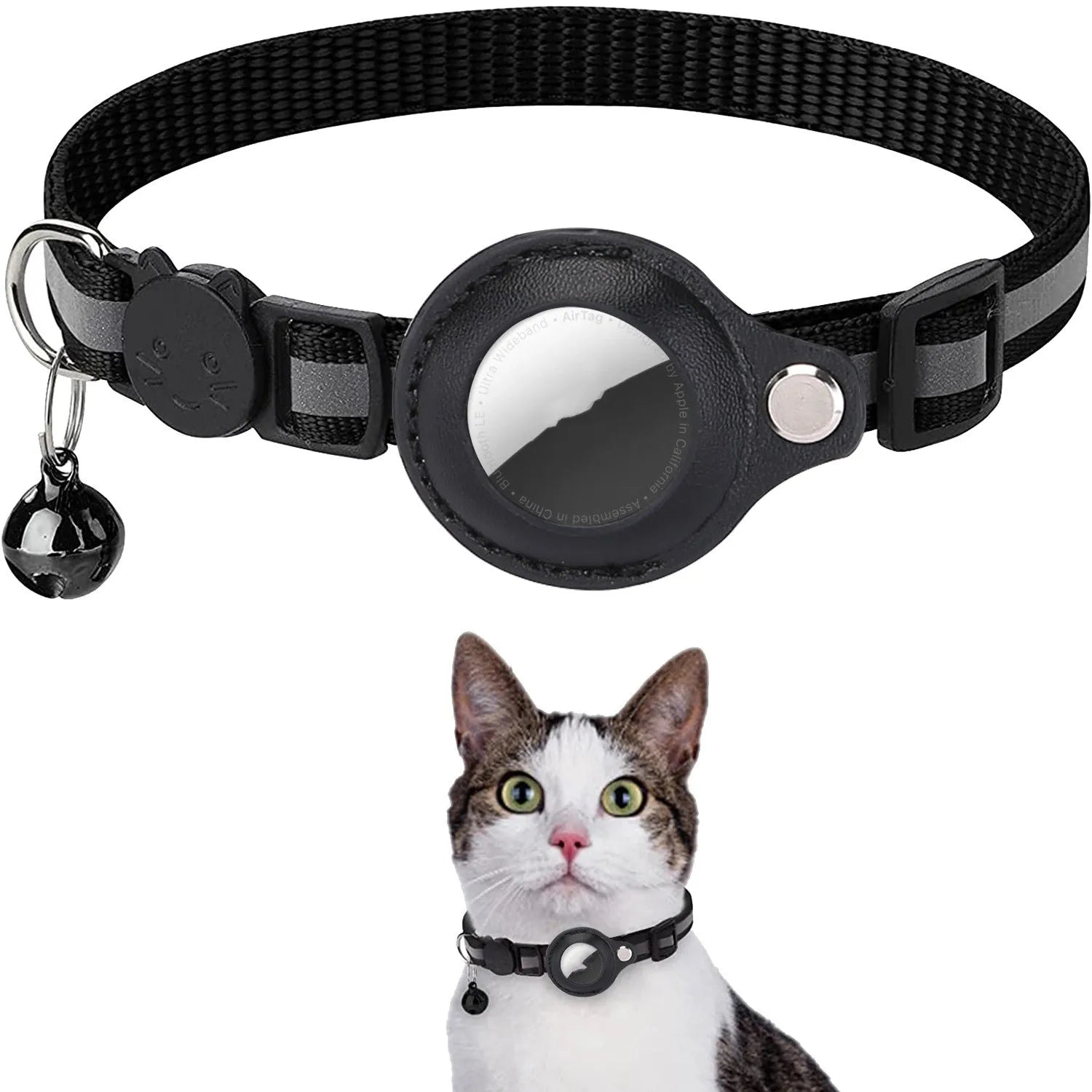 AirTag Cat Collar with Protective Case | Reflective Safety Breakaway Collar with Bell for Cats and Small Dogs
