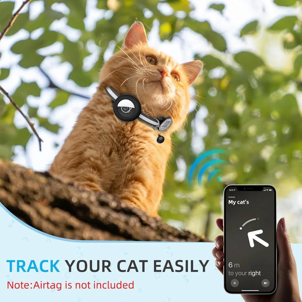 GPS Cat Collar 2-in-1 AirTag Case & QR ID Tag | Anti-Lost Reflective Nylon | Breakaway with Bell