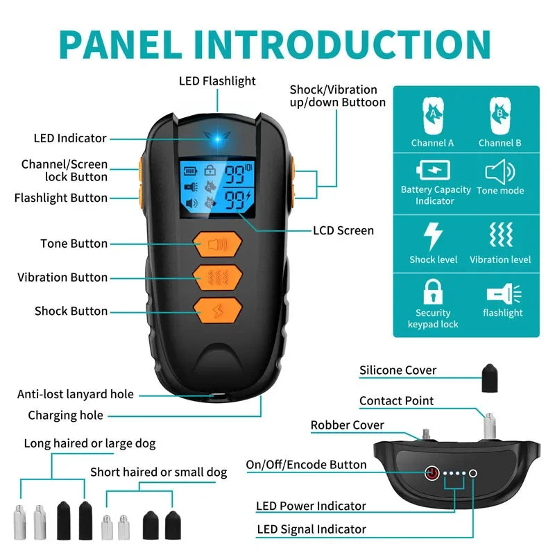 Electric Dog Training Collar | LCD Remote | 1650 FT Range | Shock Vibration Beep | All Size Dogs