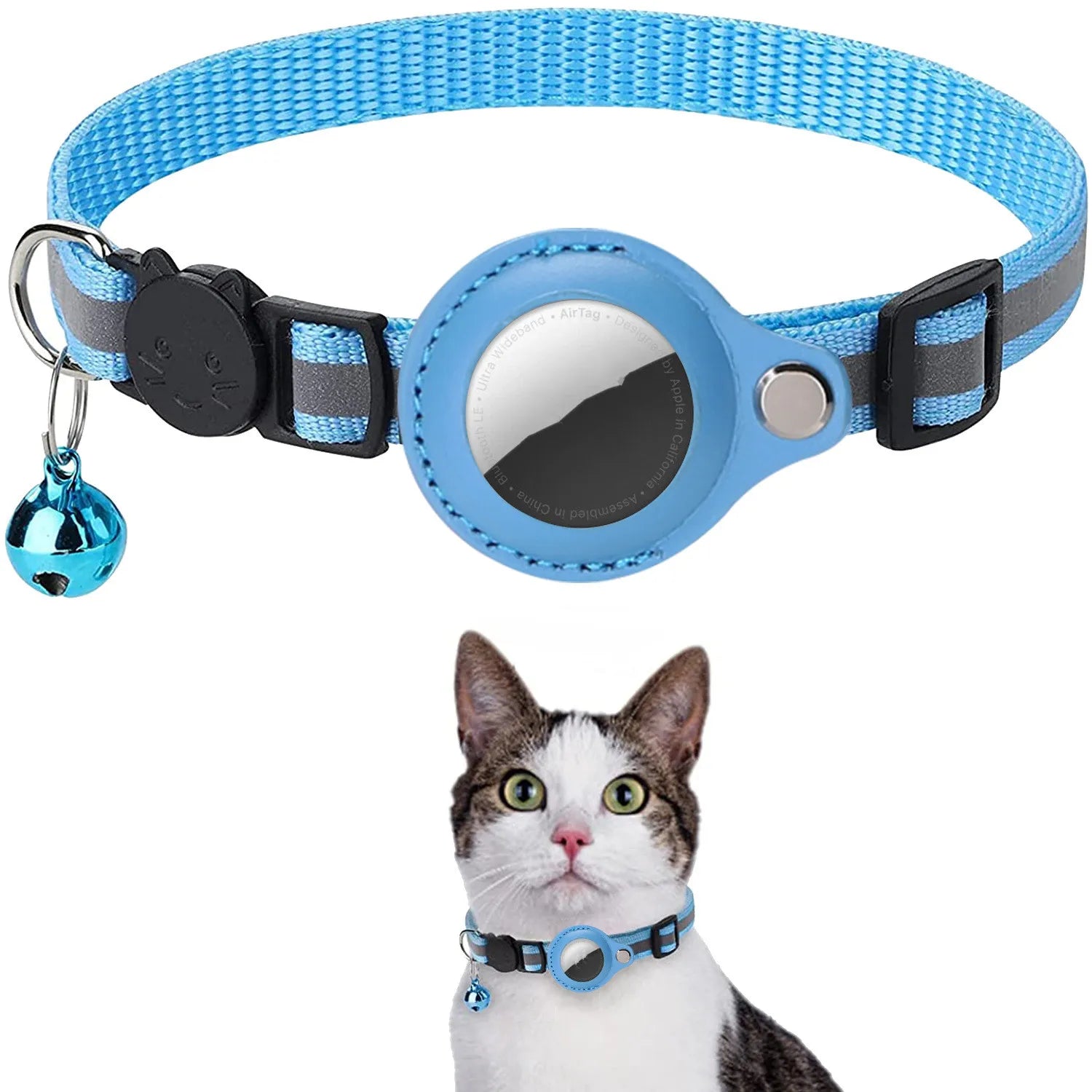 AirTag Cat Collar with Protective Case | Reflective Safety Breakaway Collar with Bell for Cats and Small Dogs