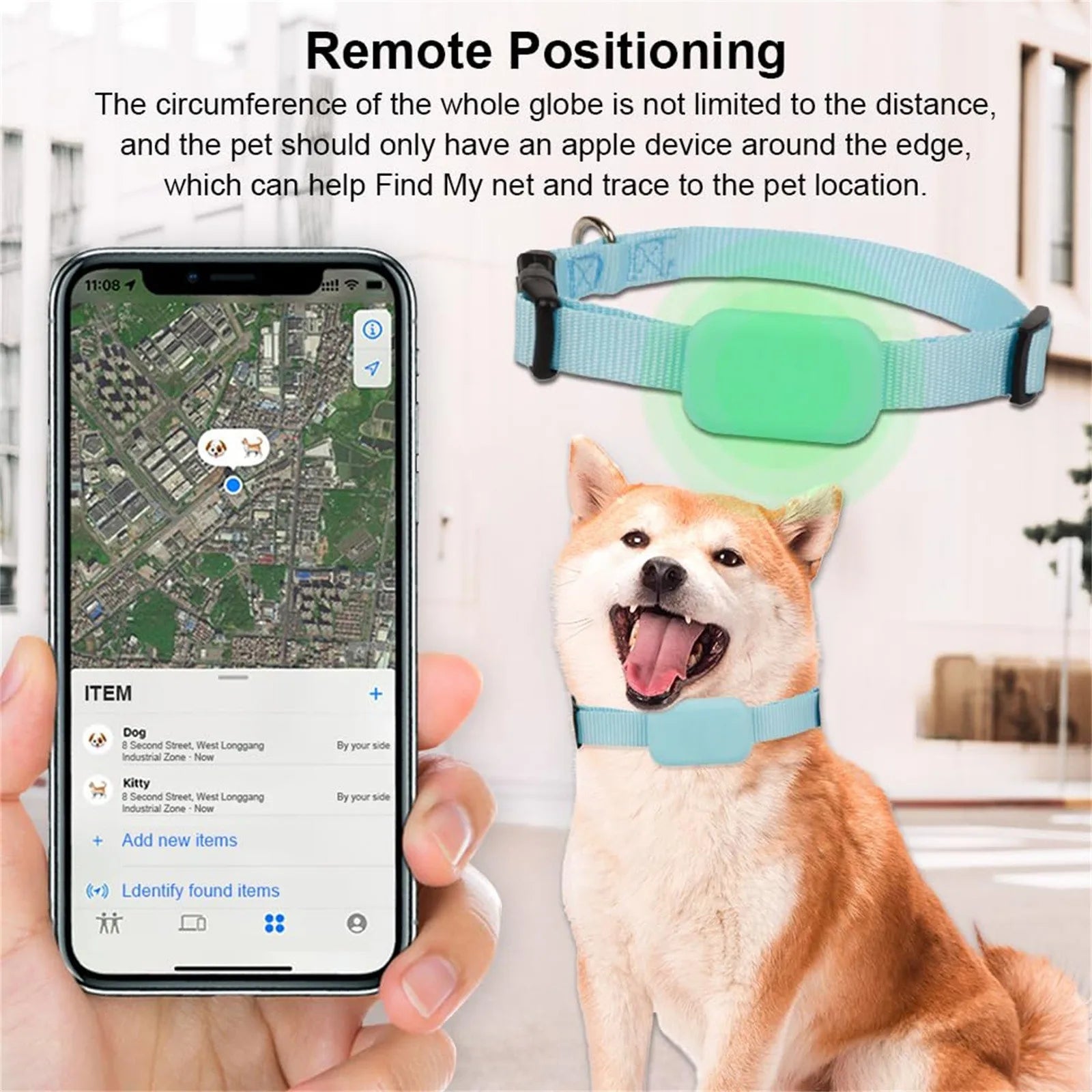 Apple Find My Pet GPS Tracker Collar for Dogs | Anti-Lost Smart Tracking Collar for iOS