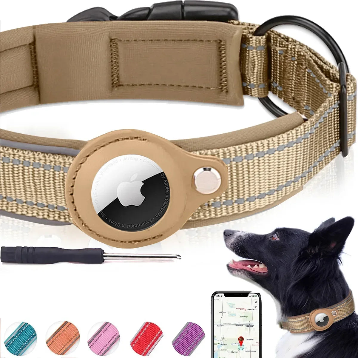 Apple AirTag Dog & Cat Collar | Anti-Lost Reflective Nylon | Breakaway Waterproof Tracker Holder
