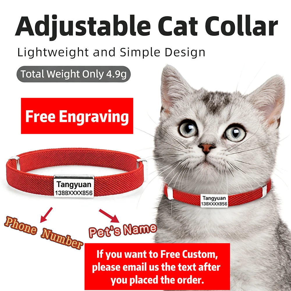 Personalized Cat Collar with Free Name Engraving | Metal ID Tag | Breakaway Elastic | AirTag Compatible