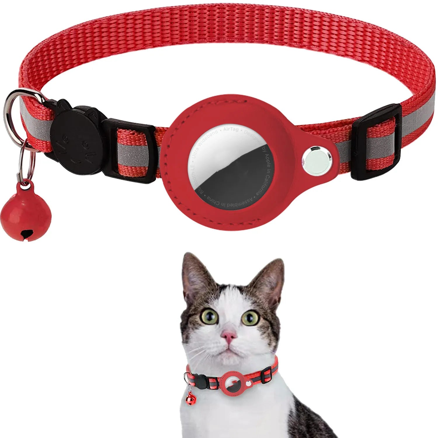 AirTag Cat Collar with Protective Case | Reflective Safety Breakaway Collar with Bell for Cats and Small Dogs