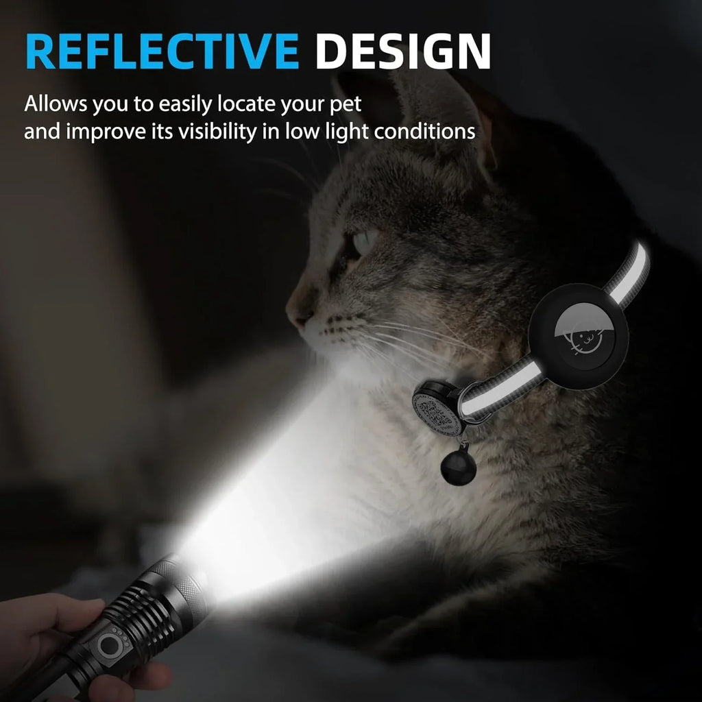 GPS Cat Collar 2-in-1 AirTag Case & QR ID Tag | Anti-Lost Reflective Nylon | Breakaway with Bell
