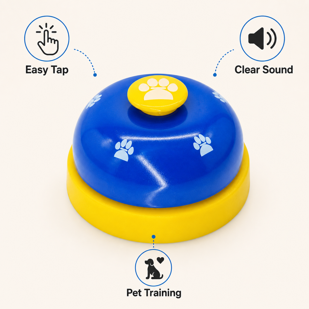 Blue and yellow dog training bell – paw ringer pet doorbell