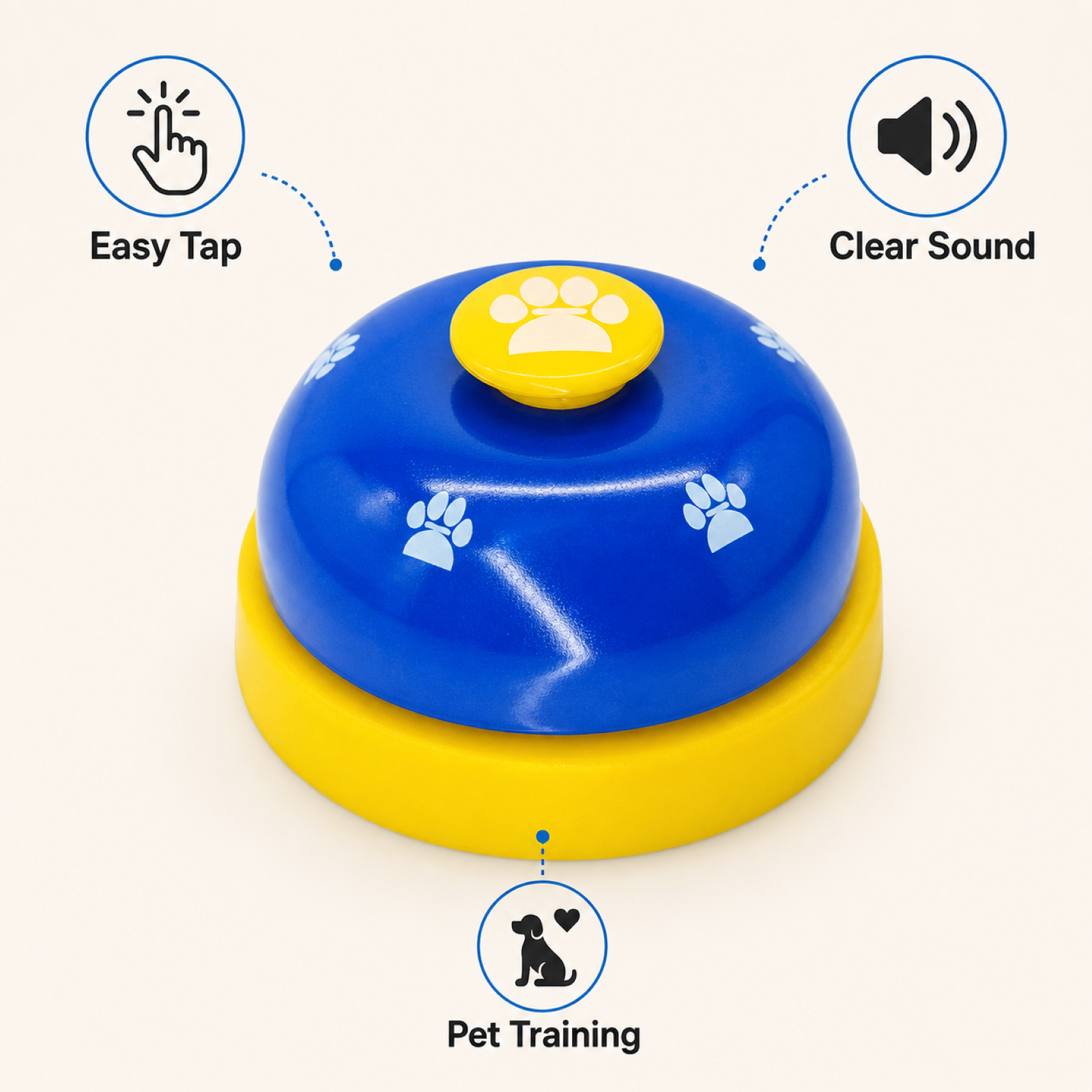 Blue and yellow dog training bell – paw ringer pet doorbell