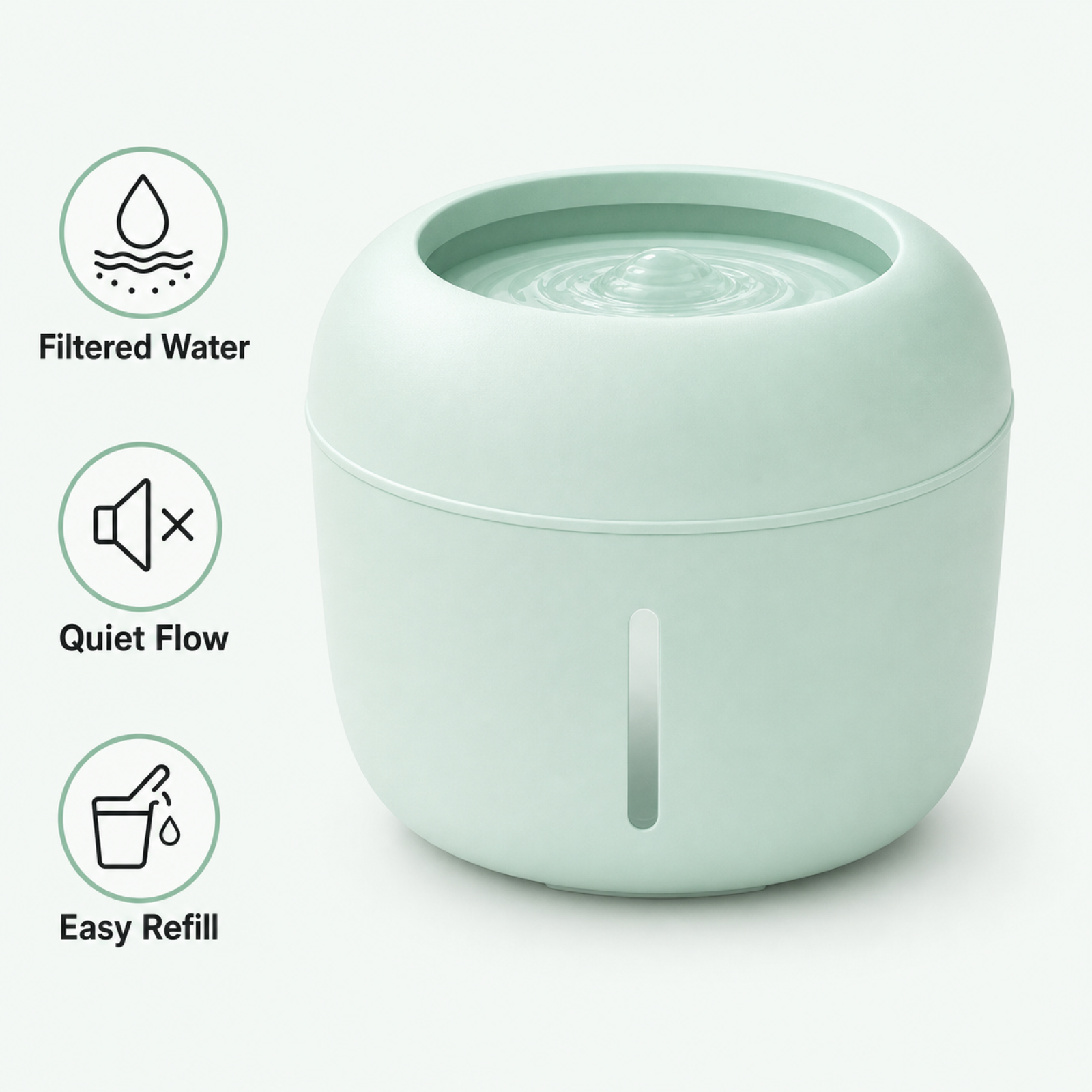 Mint pet life water fountain closeup – modern dog and cat waterer