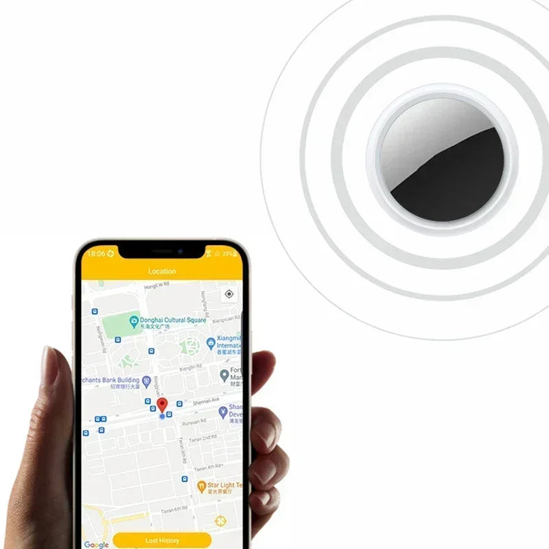Pet GPS tracker shown with smartphone app displaying real-time location on map for anti-lost tracking
