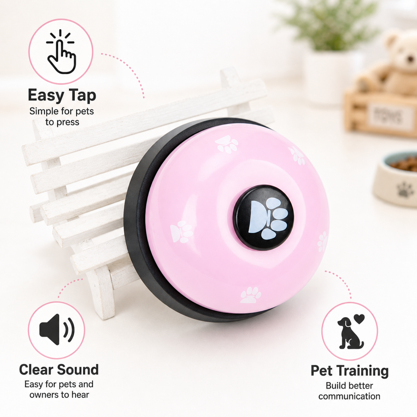 Pink and black dog training bell – cute pet paw ringer