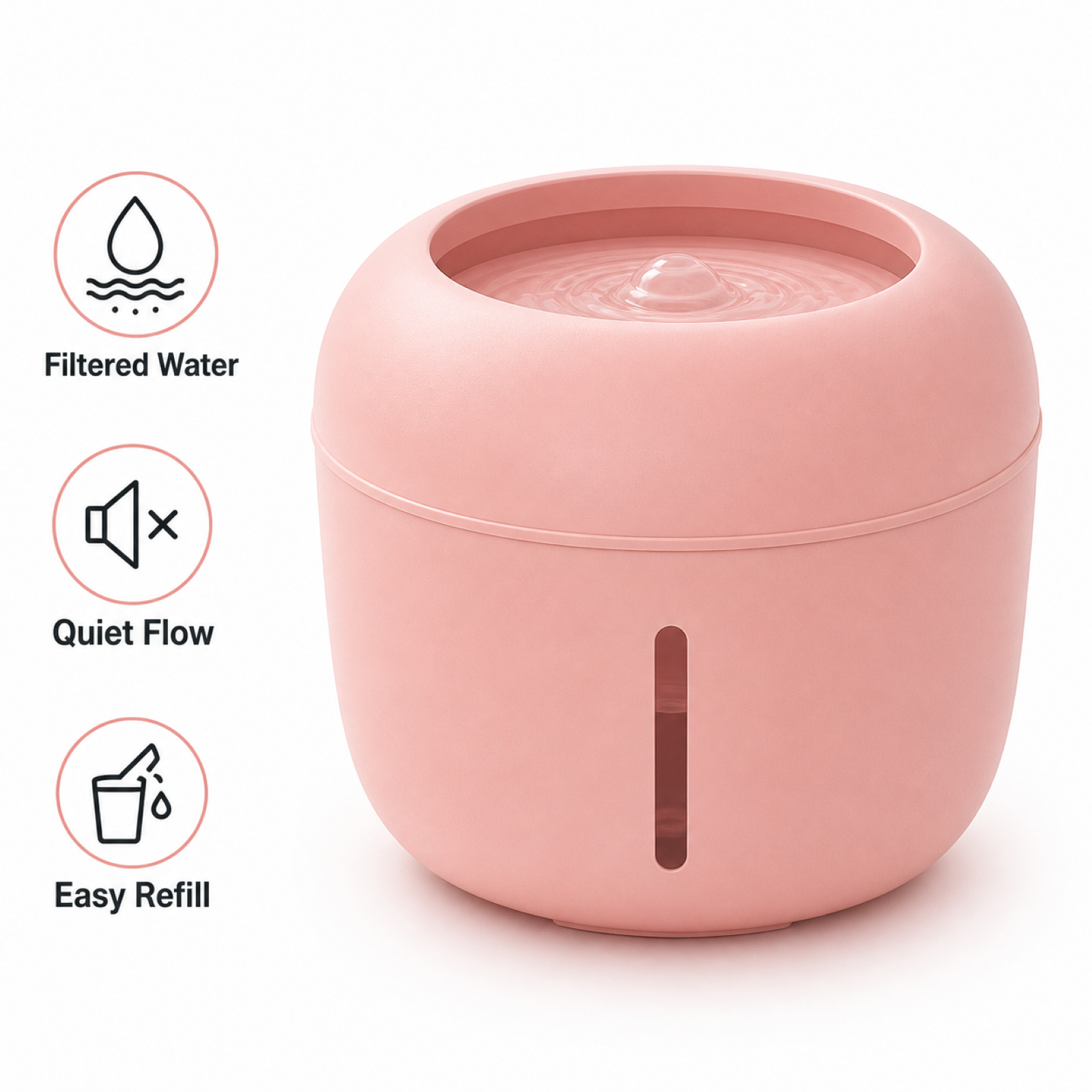 Pink pet life water fountain closeup – dog cat drinking dispenser