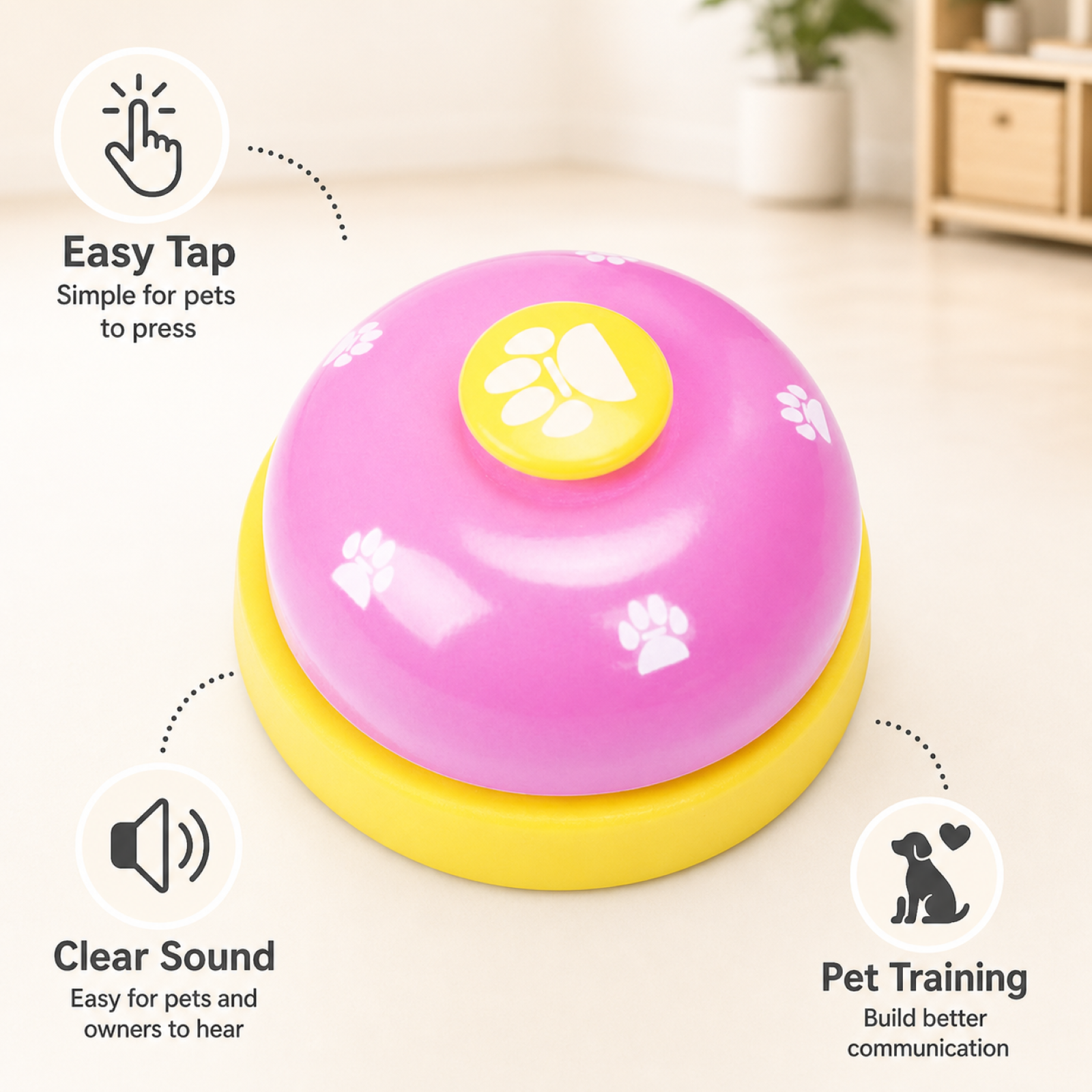 Pink and yellow cat dog training bell – paw potty doorbell