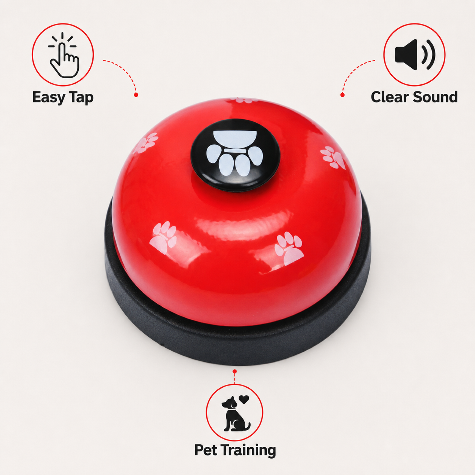 Red and black dog training bell closeup – stainless steel pet bell